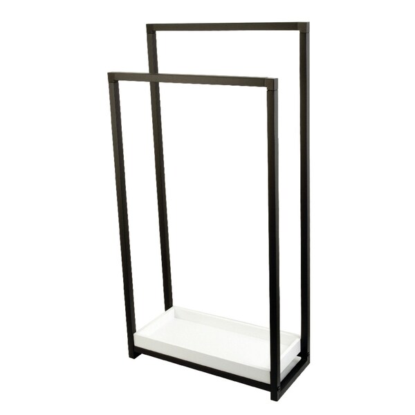 Pedestal 2-Tier Steel Construction Towel Rack W/ Wooden Case, Black
